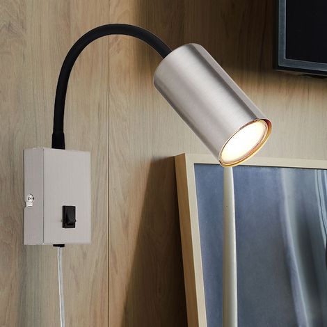 Applique liseuse lampe de bureau GU10 applique chambre, bras flexo, métal nickel noir mat, 1x douille GU10, HxLxÜ 44x7x32cm (1/5)