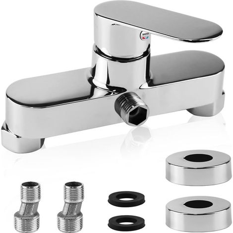 Monocommande Robinet Douche, Robinet Baignoire De Douche Mural, Robinet Douche Monocomm Argenté, Raccord Fileté Pour Flexible En G1/2, Chromé