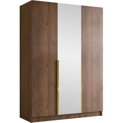 Armario Closico Decoron II, Nogal + Dorado, 215x150x58cm, Puertas de armario: Con bisagras, Número de estantes: 0
