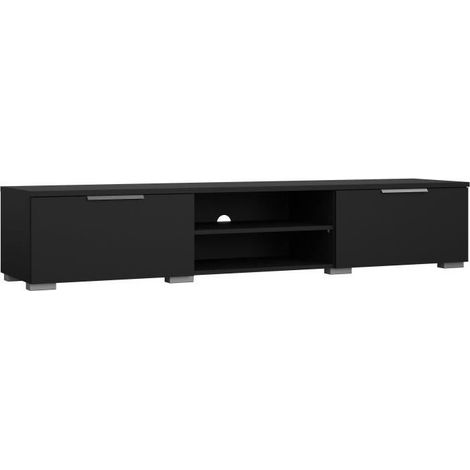 Meuble TV - MATCH - Noir mat - 2 tiroirs, une niche - 172,7 x 39,9 x 33,1 cm (1/5)