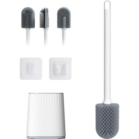 Silicone Toilet Brush: Anti-drip, Quick Dry Wall/Floor Mount, Detachable Tray, Strong Clean (1/5)
