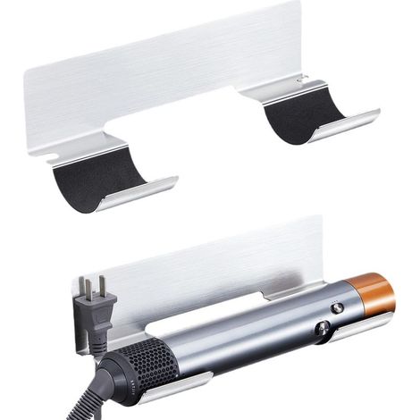 Support Seche Cheveux Mural, Porte Seche Cheveux et Lisseur en Acier Inoxydable, Support Lisseur Cheveux Sans Percage, Support Mural Pour les Accessoires du lisseur à Cheveux et de la Brosse à Boucler (1/5)