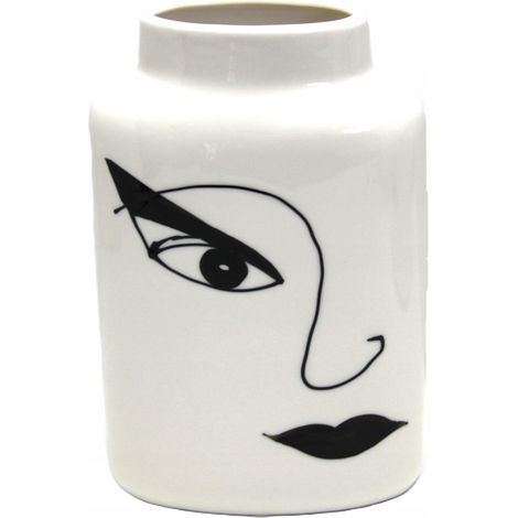Vase en céramique noire et blanche à motif de visage (1/5)