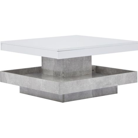 Mesa de centro doble giratoria 360° blanca con acabado alto brillo y almacenamiento (1/5)