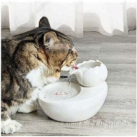 Fontaine à eau en céramique – avec fleur de lotus verticale et filtre automatique – idéale pour les chats et autres animaux de compagnie – Blanche (1/5)