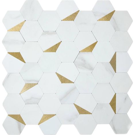 Lot de 2 Crédences Murales Hexagones "Mina" 30x31cm Blanc (1/3)