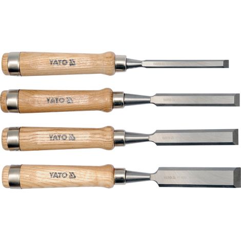 Lot professionnel de 4 ciseaux a bois acier chrome vanadium 1o, 16, 20 et 25 mm