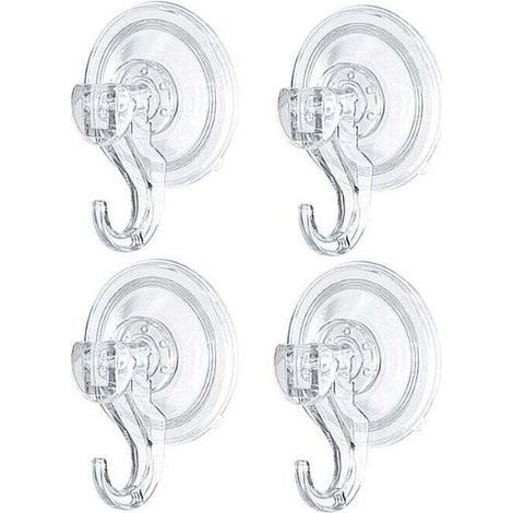 Lot de 4 Crochet Ventouse Mural, Crochet de Salle de Bain Plaque Porte Serviette Couronne Peignoir Manteau Torchon, Ustensile Plastique de Cuisine/Bureau Transparent, Support Puissant Blanc (1/5)