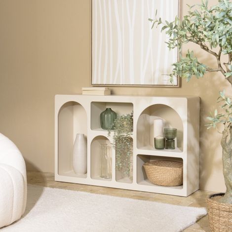 HELENA - Buffet 6 niches 120x30cm en bois peint couleur beige (1/5)