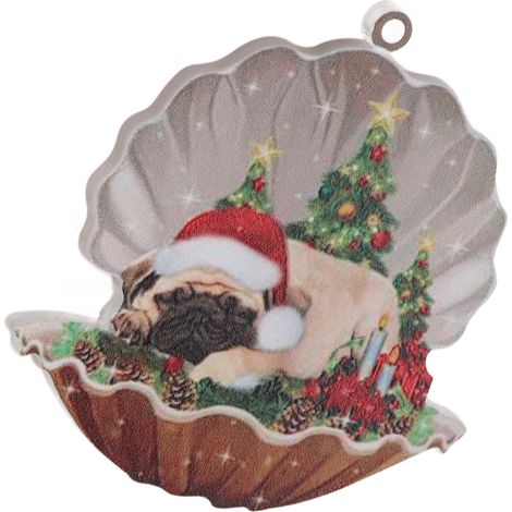 Weihnachtsdekoration: Schlafender Hund aus Acryl-Muschel zum Aufhängen, Schmuck für Auto, Weihnachtsbaum oder Zuhause. (1/5)