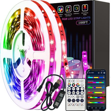 Guirlande lumineuse LED de 25 m avec Bluetooth et télécommande à 28 boutons, idéale pour décorer une chambre ou une fête. (1/5)