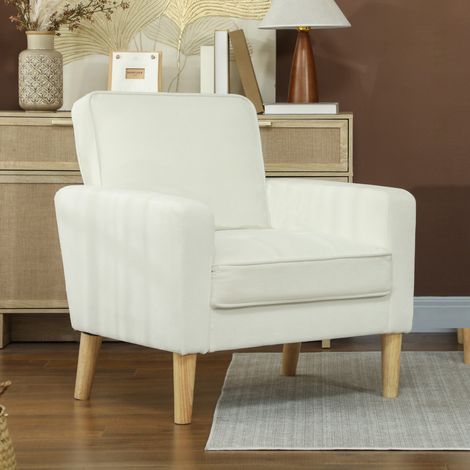Fauteuil Velours 1 Place Rembourré, Assise Large, Salon Chambre Petit Espace, Crème (1/5)