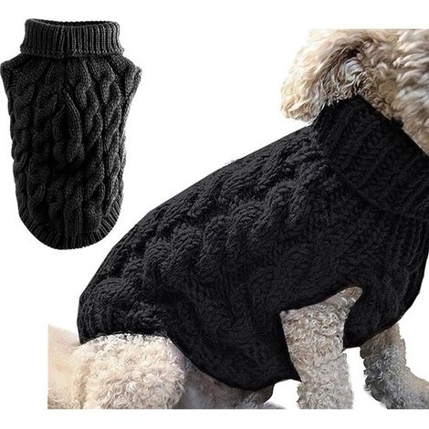 Strickpullover mit Rollkragen für Hunde und Katzen – Warmer Winterpullover für kleine und mittelgroße Haustiere (L, Schwarz) (1/5)