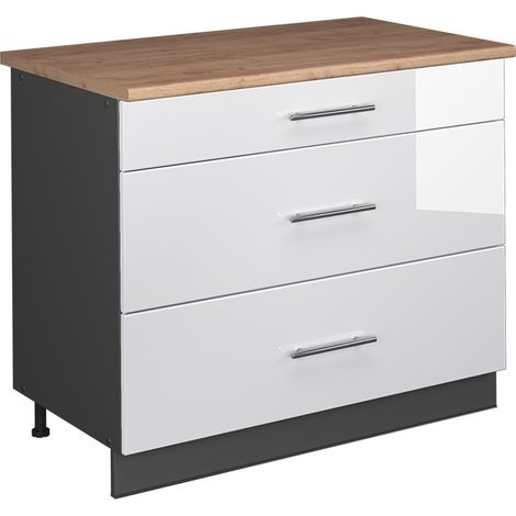 Meuble cuisine Fame-Line, Blanc Haute brillance/Anthracite, 100cm, PT Chêne, Vicco (1/5)