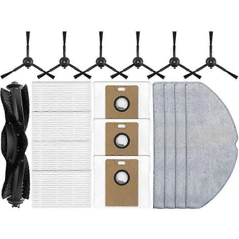 Les accessoires pour aspirateur compatibles avec les modèles RV30 Max, RV30, RV20 et RV20 comprennent l'unité principale, la brosse latérale, le filtre, la serpillière et le sac à poussière. (1/5)