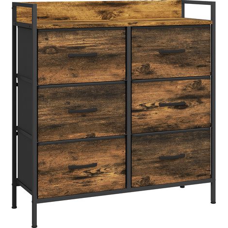 Commode 6 tiroirs PAVOA acier noir et effet bois vieilli (1/5)