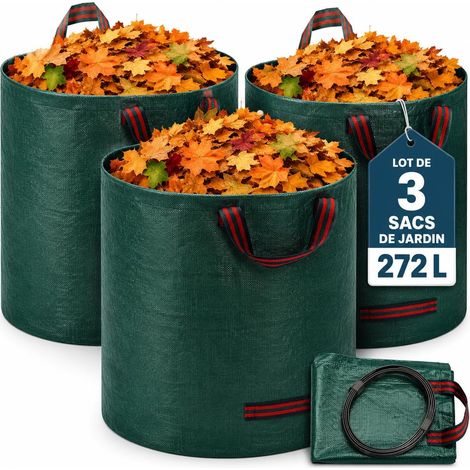 Sac Déchets Jardin - Lot de 3 - 272L - Tissu Industriel - Pliable avec Poignées - Pour Feuilles et Branches (1/5)