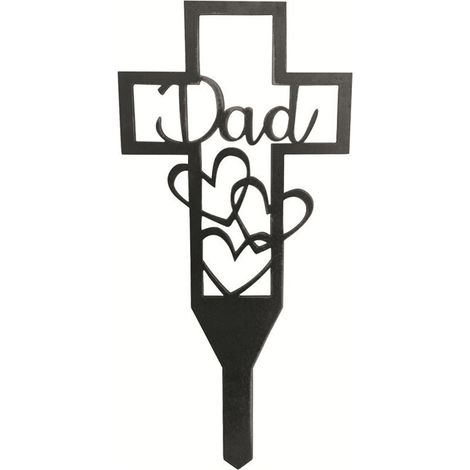 Lápida metálica blanca o negra con cruz y rosal – Cruz conmemorativa de hierro de 30 x 15 cm para tumbas y jardines – 1 unidad (1/5)
