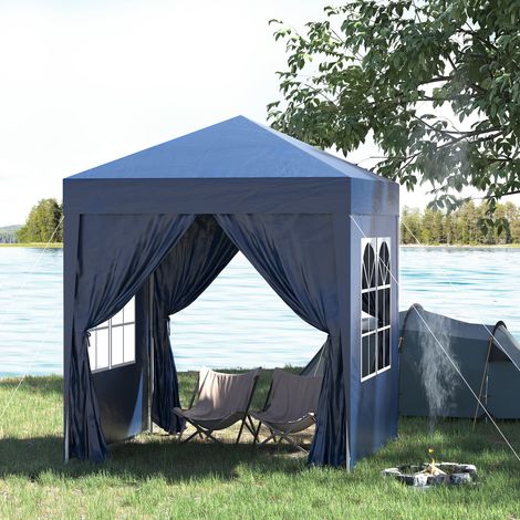 Padiglione pieghevole, tenda da birra, 4 pannelli laterali rimovibili, 2 finestre, struttura in metallo, 2 x 2 m, blu