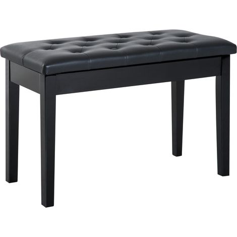 Banc de piano en bois de caoutchouc noir avec rangement, 76x36x50 cm, style traditionnel (1/5)