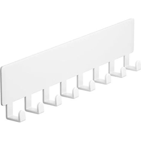 HOXILEELEOPorte-clés mural 8 crochets adhésif sans perçage charge 3kg 32x6,7x2cm, déco minimaliste blanc entrée cuisine (1/5)