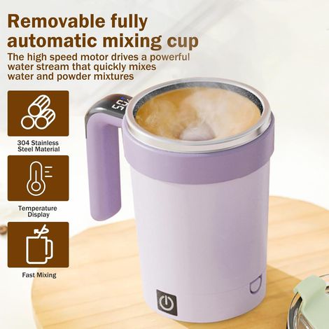 Tazza automescolante, tazza magnetica automescolante da 380 ml a prova di perdite con display LCD della temperatura, tazza da caffè automescolante in acciaio inossidabile con base staccabile e cannucc (1/4)