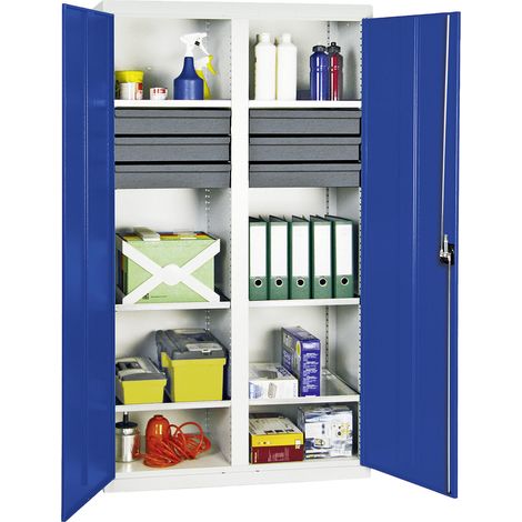 Stumpf Gabinete para herramientas y materiales Serie 3000 gris claro / azul genciana + 6 cajones 100 mm + pared divisoria central + 6 estantes extraíbles - 3004274