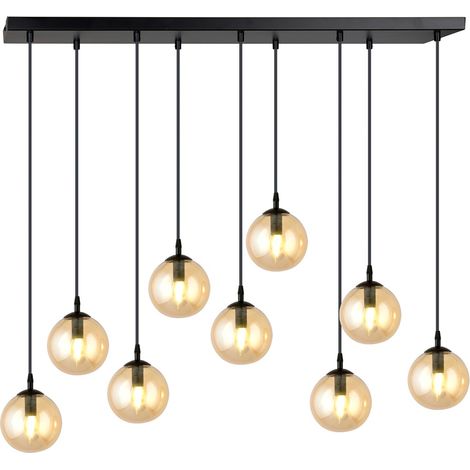 Lustre Emibig Cosmo 9 9xE14 noir ambré verre métal (1/5)