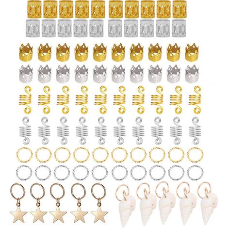 90 pièces anneaux à tresses cheveux, barrettes triple épaisseur, boucles coiffure, décorations coquille trompette pour femmes et filles (1/5)
