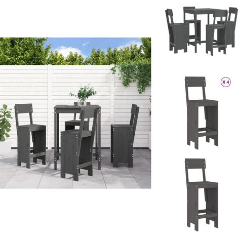 Ensemble de bar de jardin 5 pcs gris bois de pin massif - Ensemble De Bar De Jardin - Salon De Jardin - Mobilier De Jardin - Table De Bar - Chaises De Jardin (1/5)
