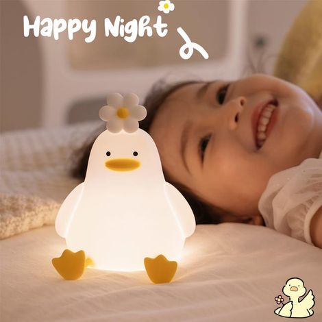Luce notturna a forma di fiore di anatra per bambini, luci notturne in silicone a 3 colori, lampada ricaricabile da 1200 mAh, timer touch per camerette per bambini (1/4)