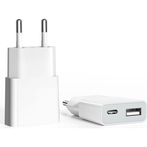 Chargeur USB 5V/1A 2Port Mini USB Mural Chargeur Secteur USB Adaptateur de Prise Universel Compatible avec 15, 14, 13, 12, 11, XS 8S / 7 / 6S, S9 S8 Note 9 8, Nexus, HTC, LG, Motorola, Powerbank, batt (1/5)