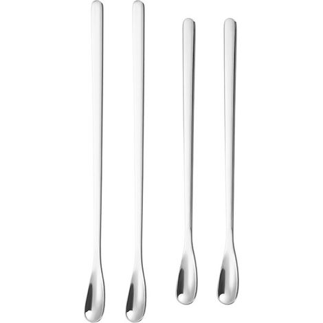 Lot de 4 bâtonnets mélangeurs en acier inoxydable pour café, boissons et cocktails, utilisables à la maison, dans la cuisine ou au bureau.