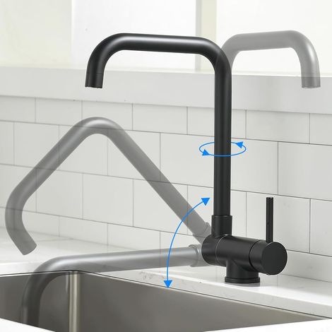 1 Mitigeur Cuisine,Acier Inoxydable 304,Noir,Rotatif 360°,Pliable,Évier Sous Fenêtre