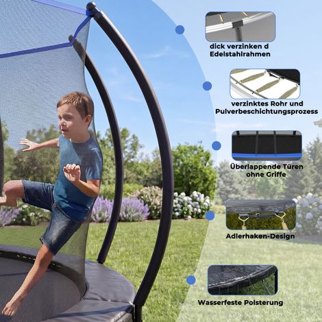 Trampoline de jardin 228 cm en acier noir, avec filet de protection pour enfant FloraGrace (1/5)
