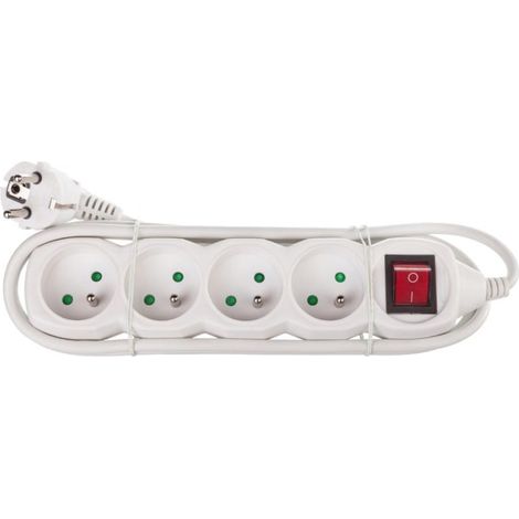 Cable de extensión con interruptor, 4 tomas, 2 m, H05VV-F 3G1, blanco, P1412