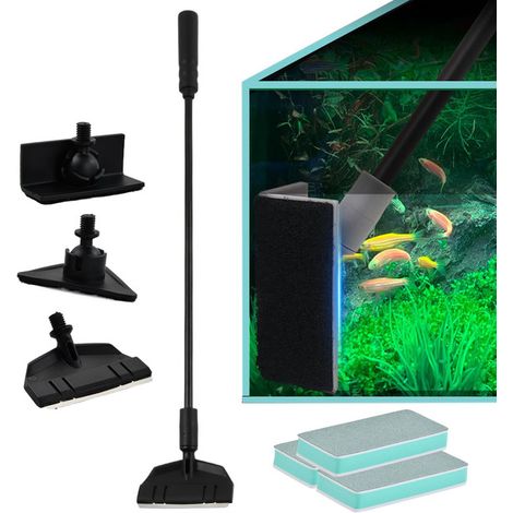 Kit de Nettoyage pour Aquarium Brosse Grattoir à Algues 3 en 1 Multi-fonctions avec Manche Long pour Petit Grand Aquarium Réservoir de Tortue Lézard