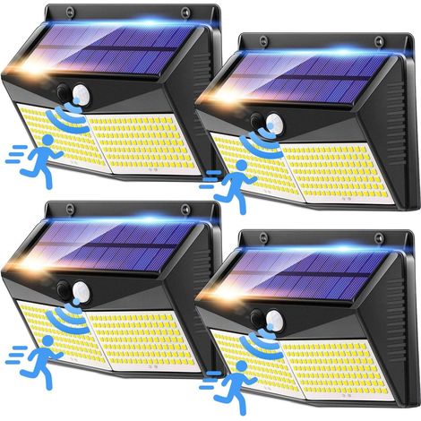 【248 LED/2000 lm】 Lot de 4 lampes solaires LED d'extérieur pour jardin, ultra-lumineuses, à 3 modes d'éclairage.