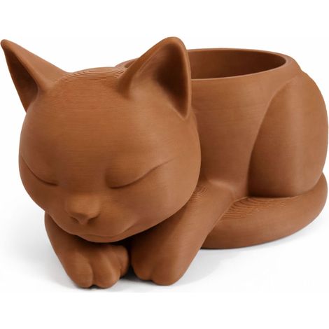 Cache-pot décoratif marron en forme de chat endormi pour plantes grasses et cactus