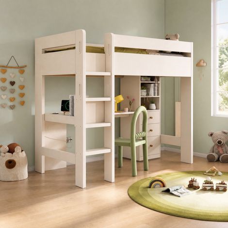 Letto a soppalco bambini 90x200 cm in legno bianco salvaspazio - FLORAGRACE (1/5)