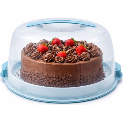 Portatorta Rotondo in plastica infrangibile da 30 cm con coperchio - Porta torta di colore Azzurro con 2 chiusure (1/5)