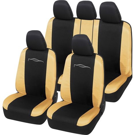 Lupex Shop - Coprisedili Auto Universali, Mod. Racing, anteriori e posteriori, tessuto in Policotone, Nero - Beige (1/5)