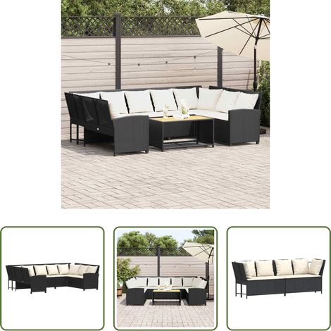 vidaXL Canapé extérieur en résine - Canapé de jardin avec coussins Noir Résine tressée (1/5)
