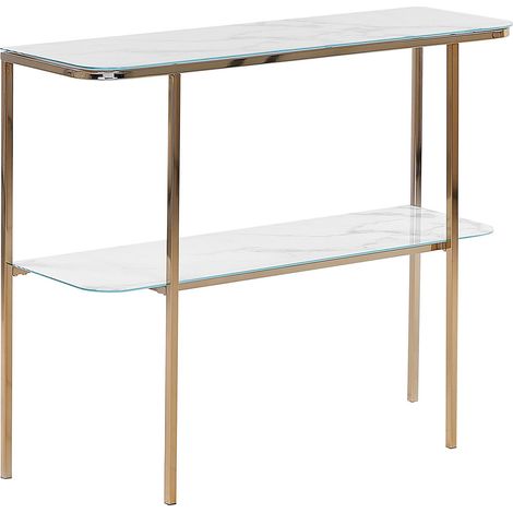 Console Table CALVERT Tempered Glass Marble/ Gold