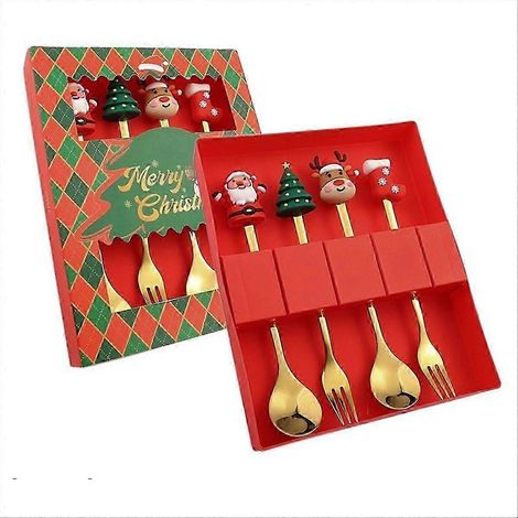 Ensemble de 4 couverts de Noël (fourchette et cuillère), vaisselle en acier inoxydable (1/4)