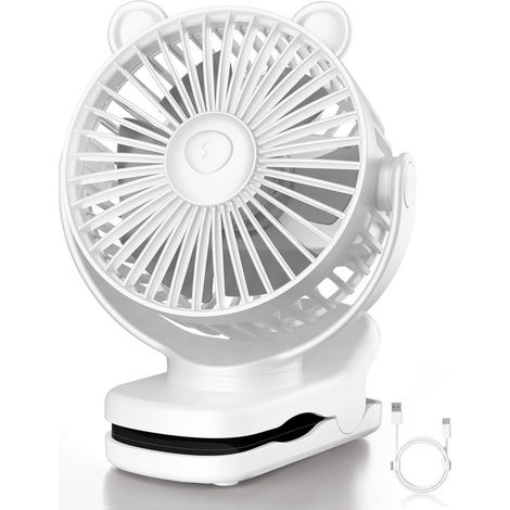 Ventilateur personnel portable rechargeable, batterie 2000 mAh, 3 vitesses de ventilation, indispensable en voyage,blanc. (1/5)