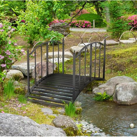 Gartenbrücke 119x67x70 cm aus schwarzem Stahl mit Geländer für Balkon und Terrasse – MEUBLIV (1/5)