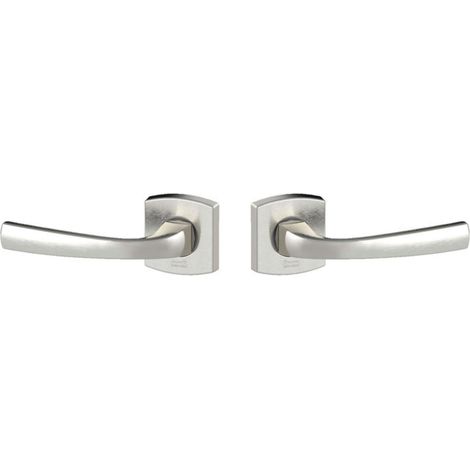 Poignée de Porte MUZE - Béquille et Rosace Carrée Solidarisées Bec de Cane - pour Portes Épaisseur 30 à 48mm - en Zamak - Carré 7mm - Finition Platine (1/5)