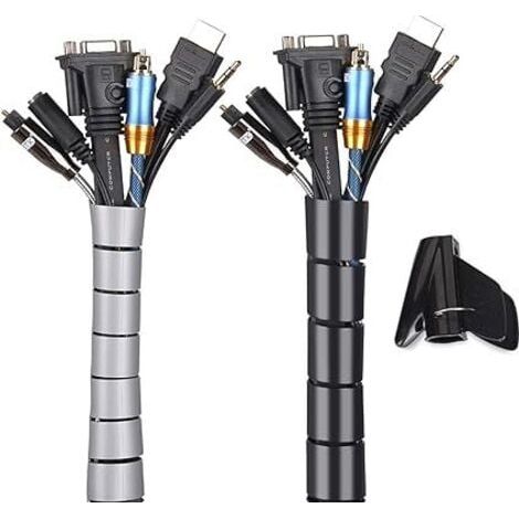 Noir et Gris, Cache Cable 2 Pack, Flexible Range 2x3M PE Câble Rangement Organisateur de Câble pour Ranger ou Cacher les câbles, Gaine pour câbles (2.8cm diamètre et 2.2cmdiamètre ) , Organisateur (1/5)