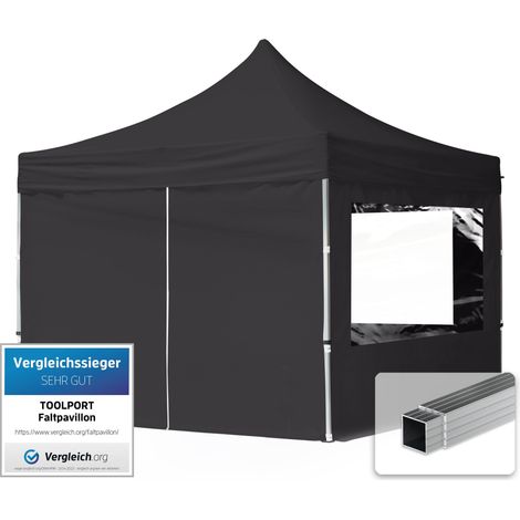 TOOLPORT Gazebo Pieghevole Giardino 3x3m - 4 laterali Alluminio Telo Repelente al agua Padiglione Mercati Sagre nero (1/5)